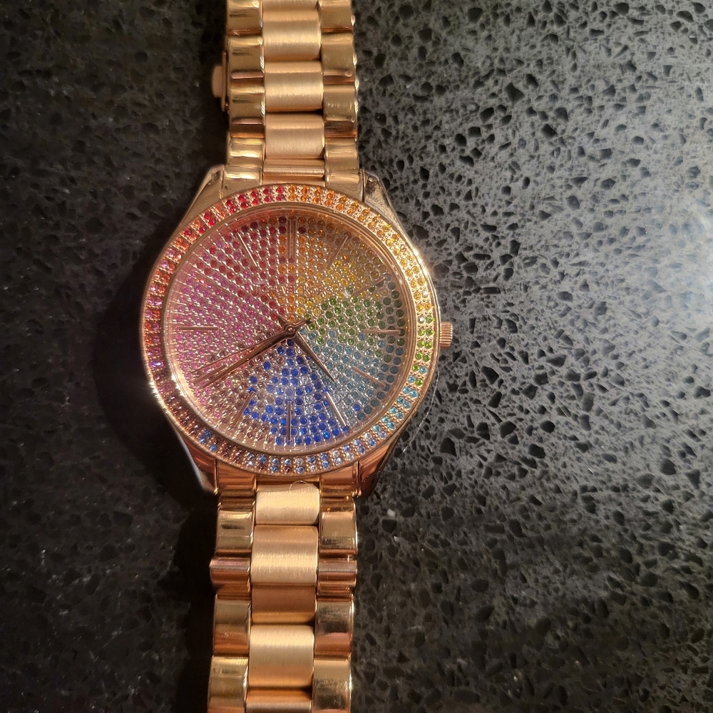 Michael Kors rose gold rainbow crystal watch..hard to find!